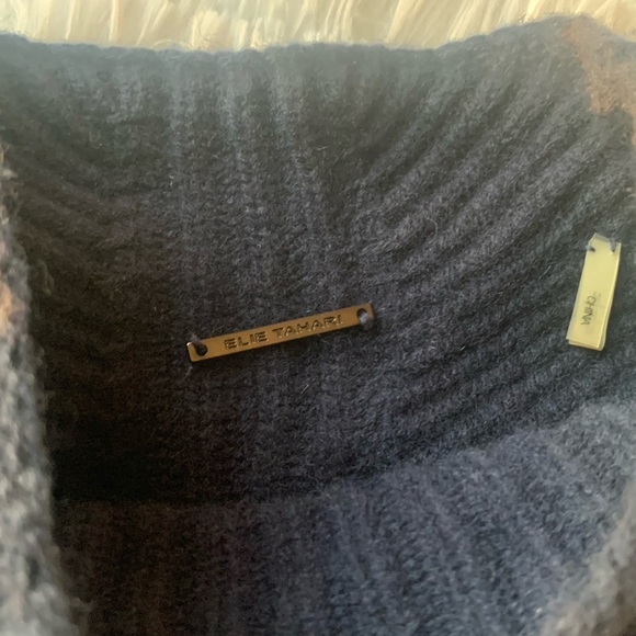 Elie Tahari Blue Wool/Cashmere Mock Neck Sweater - Picture 3 of 5
